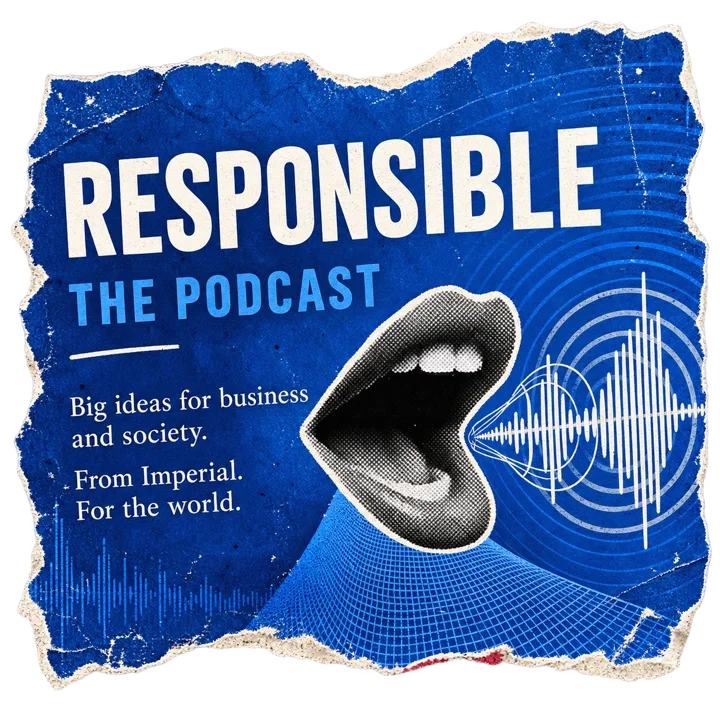 Responsible: The Podcast artwork on torn paper.