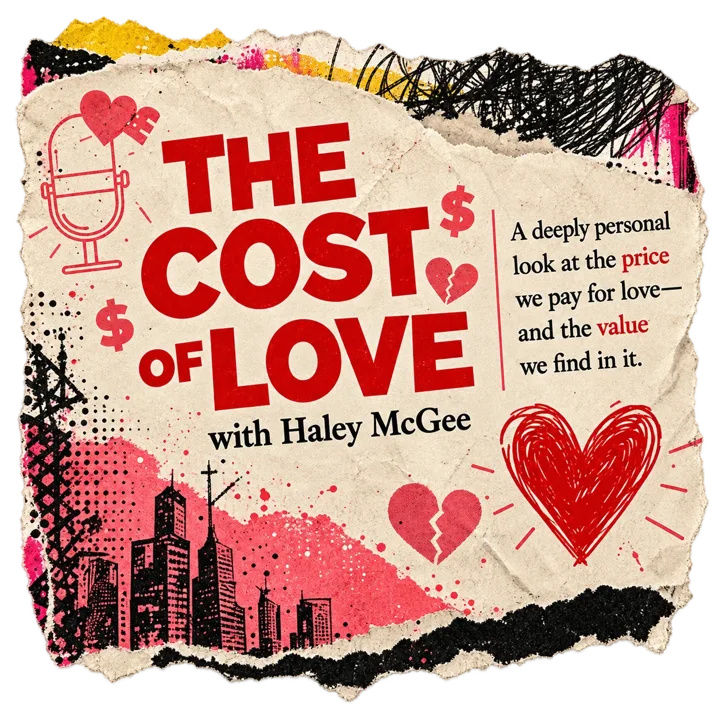 The Cost of Love podcast artwork on torn paper.